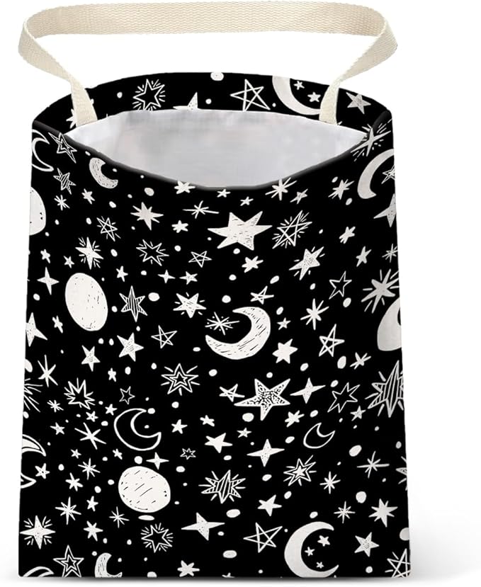 IRADA Car Trash Bag Hanging No Snap Small Garbage Bag for Car Back Seat Cute Printed One-Handed Strap Trash Bags Car Accessories-Moon and Star Black Car Trash Bags