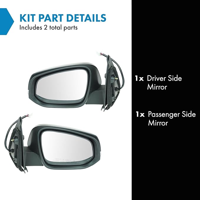 TRQ 2 Piece Driver and Passenger Side Mirror Assembly Set Electric Adjustment Heated No Memory Black Compatible with 2016-202
