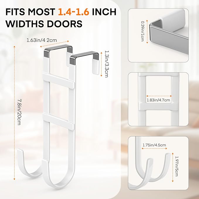 FYY Over The Door Hooks - 4 Pack Heavy Duty Dual-Hook Organizer Hanger with Non-Slip Rubber for Towels, Clothes, Hats & Bags 