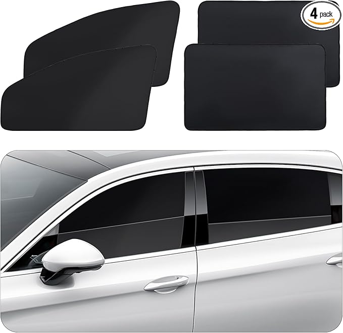 ZATOOTO 4 Pcs Car Window Cutains - Black Silk Magnetic Privacy Side Front Rear Protection Covers - Sun Shades Keeps Cooler for Kids Sleeping
