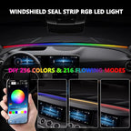 Car Interior Ambient Light Lighting Bar, Windshield Rubber Seal Gap Filler RGB LED Lights Strip Dashboard, Automotive Neon Accent Lights Accessories, Remote App Music Sync, 4.92ft/1.5m