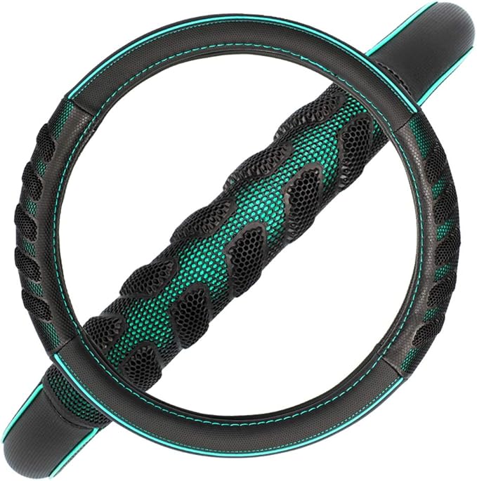 Flying Banner car Steering Wheel Cover Faux Leather Massage Universal fit 3D Honeycomb Hole Anti-Slip Sporty 15 Inches (Mint 