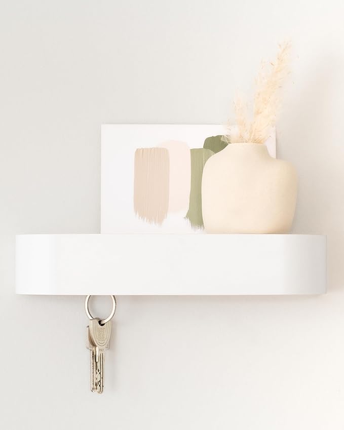 Kazai.® Key Holder 'Toke' | Minimalist Key Hook Design from Berlin | Modern Key Holder Wall Mount with Wooden Shelf | Key Rac