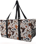 NGIL Extra Large Utility Tote Reusable Grocery Bag Oversized Collapsible for Groceries, Storage, Picnic, Beach (Mocha Cow-Black)