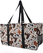 NGIL Extra Large Utility Tote Reusable Grocery Bag Oversized Collapsible for Groceries, Storage, Picnic, Beach (Mocha Cow-Black)