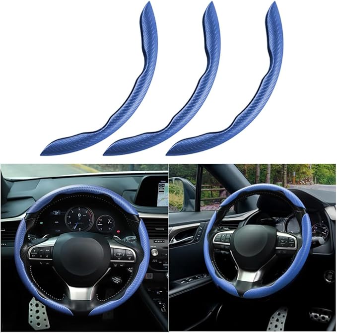 Mandark 3PCS Carbon Fiber Car Steering Wheel Cover, Anti-Skid Leather Vehicle Segmented Steer Wheel Protector, Auto Interior 