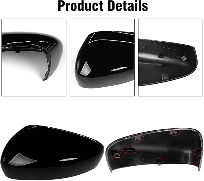 Compatible with Ford Escape SE/SEL Left Driver Side Mirror Cap Cover 2020 2021 2022 2023 2024, Glossy Black Side Door Rearview Mirror Cover Replacement WITHOUT turn signal light