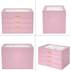 AKOZLIN Jewelry Box with Clear Lid Functional Leather Jewelry Storage Organizer Case 4 Drawers for Women Girls Necklace Ring 