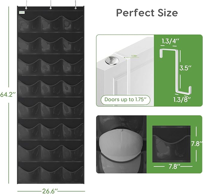 Unjumbly Baseball Hat Rack, 24 Pocket Over-The-Door Hat Organizer with Clear Deep Pockets to Display Baseball Caps Collection