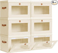 Homsorout Large Closet Storage Bins - Collapsible Clothing Organizer with Handles & Window, Decorative Bin with Lids, Linen C