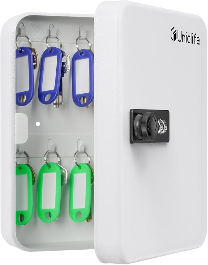 Uniclife 20 Position Key Cabinet with Combination Lock Resettable White Digital Security Storage Box Steel Key Organizer with