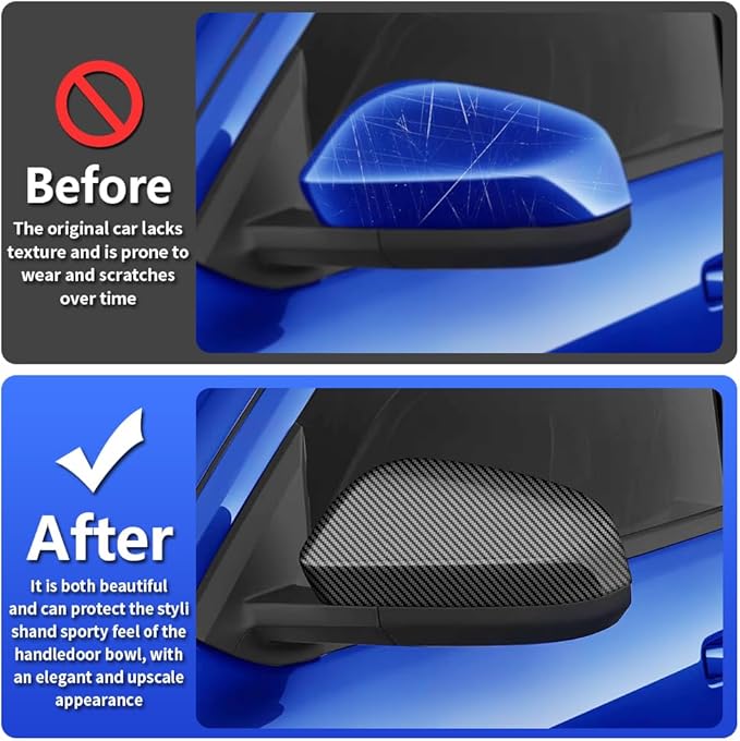 Chrome Carbon Fiber Style Car Side Door Mirror Trim Cover for Toyota Tacoma 2024 2025 2026 and 4Runner 2025 2026 (Rearview None Turn Signal Lamp）Auto Exterior Decorations Accessories Decor Kit