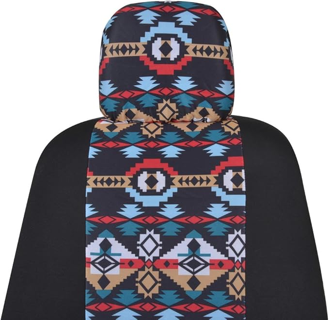 BDK Aztec Pattern Car Seat Covers for Front Seats, 2-Pack Geometric Print Front Seat Cover Set with Matching Headrest, Sidele
