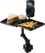 Car Food Tray, Car Cup Holder Tray, Detachable Cup Holder Tray for Car, 360° Adjustable Rotating Arm, 2 Food Swivel Trays, Ideal Use for Daily and Trip