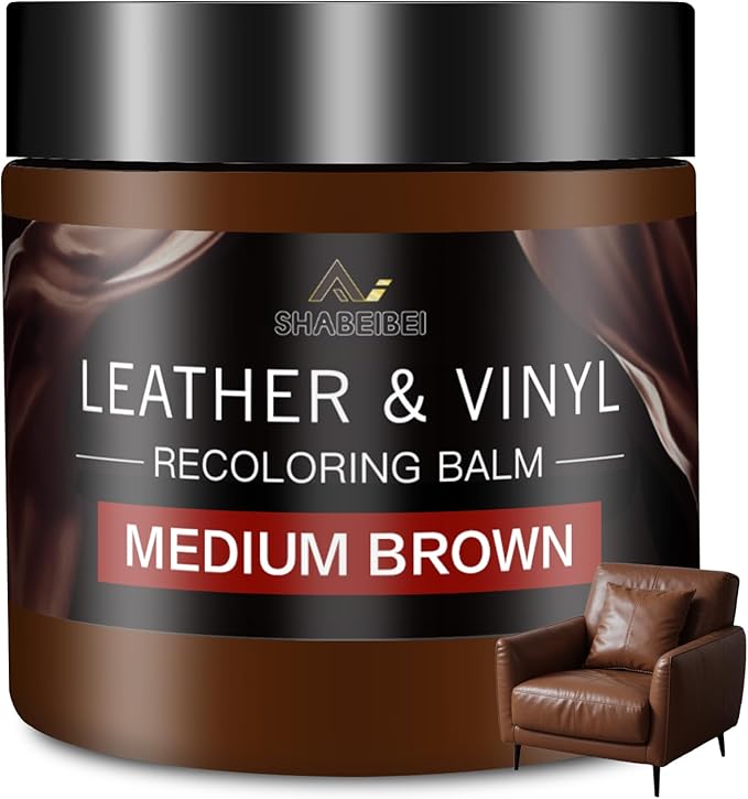 Leather Recoloring Balm and Scratch Repair Kit, Medium Brown Leather Restorer for Couches, Furniture, Car Seats, Leather Pain