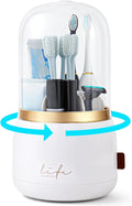 Toothbrush Holders for Bathrooms,Rotating 5-Slot with Cover and Draining Water,Kids Electric Toothbrush Holder and Toothpaste