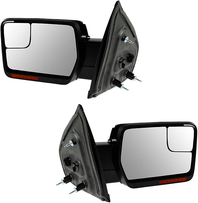 TRQ 6 Piece Driver and Passenger Side Mirror Assembly Set Electric Adjustment Heated Memory LED Turn Signal Black & Chrome Co