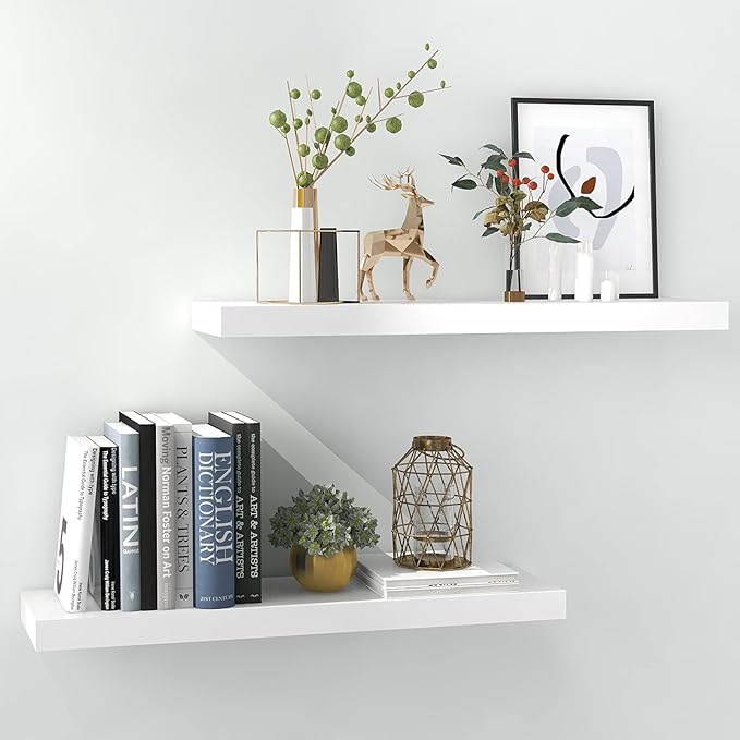 INHABIT UNION White Floating Shelves for Wall-24in Wall Mounted Display Ledge Shelves Perfect for Bedroom Bathroom Living Roo