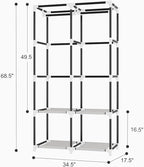 Portable Closet for Hanging Clothes, Portable Wardrobe Closet with Cover, 4 Storage Shelves, 2 Hanging Rods and 8 Side Pocket