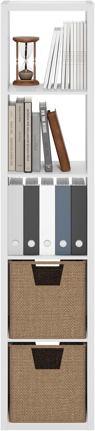 Furinno Cubicle Book Shelf, Vertical 5-Cube Bookshelf, Extra Thick Frame Horizontally & Vertically Reversible Bookcase with O