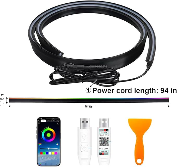 59" RGB LED Strip Lights for Car Interior, Smart App Control with 16M Colors, Music Sync, High-Brightness RGB Ambient Lighting Kits, Easy Plug & Play Installation, Cuttable, Wide Compatibility