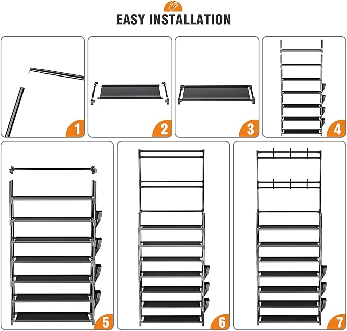 Shoe Rack 7 Tier Shoe Organizer Storage 21-28 Pairs Closet Shoes Rack for Front Door Entrance Shoe Rack Organizer with Hooks 