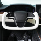 MEWANT Hand Stitched White Leather Steering Wheel Cover Wrap for Tesla Model S 2021-2023 / Model X 2021-2023 Steering Wheel Accessories