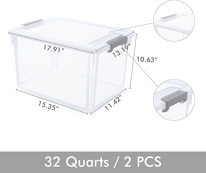 Citylife 32 QT Plastic Storage Bins with Latching Lids Stackable Storage Containers for Organizing Large Clear Storage Box fo