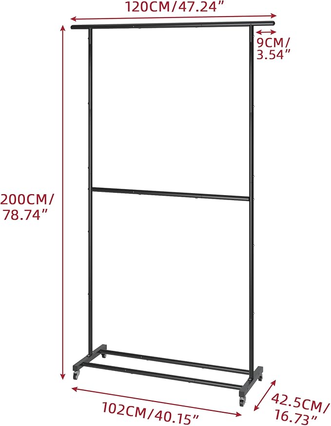 Sywhitta Double Rod Clothing Garment Rack, Rolling Clothes Organizer on Wheels for Hanging Clothes, Easy to Assemble, Adjusta