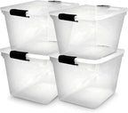 HOMZ 4-Pack 31 Quart Latching Lid, Clear Plastic Storage Organizer Bins, Gray – Stackable Containers for Home & Office Shelve