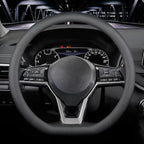 LKWLIKEI Nappa Leather D Shape car Steering Wheel Cover, Non-Slip, Breathable，Universal 15 inch.（D Shape Black）