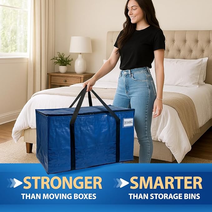 ClearSpace Heavy Duty Moving Bags or Storage Bag – Large Moving Boxes with Backpack Straps, Zippers & Handles – Perfect for M