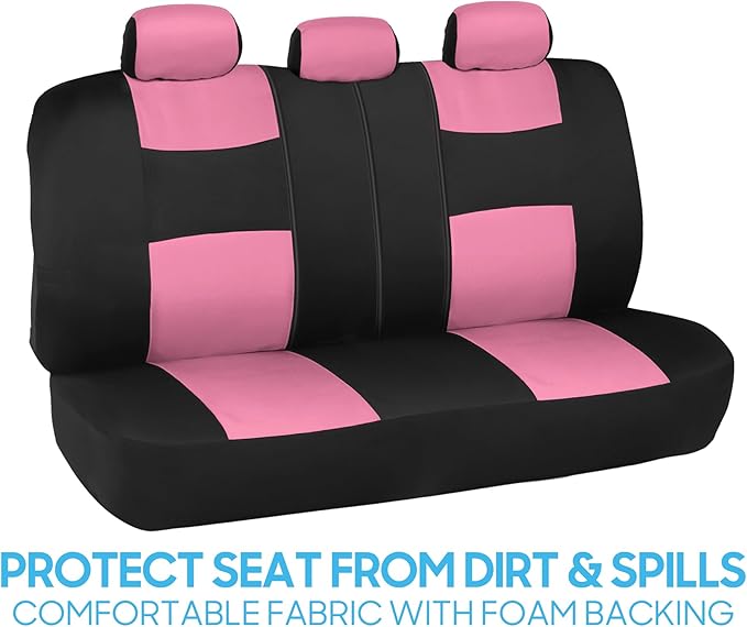 BDK PolyPro Car Seat Covers Full Set in Pink on Black – Front and Rear Split Bench Seat Covers for Cars, Easy to Install Car 