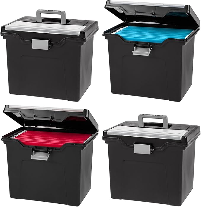 IRIS USA File Box with Lid File Organizer for Letter File w/Organizer-Lid, Water Resistant Document Box, Plastic Mobile Filin
