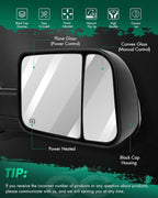 SCITOO Power Heated Towing Mirrors 98-01 fit for Dodge for Ram 1500 98-02 for Ram 2500 3500 Truck Black Rear View Side View Mirror Tow Pair Set