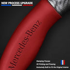 Customized Steering Wheel Cover Compatible with Mercedes-Benz, Nappa Leather & Carbon Fiber Design Car Steering Wheel Cover, with Coasters and 3-in-1 USB Fast Charging Cable (Red)