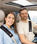 2 Pack Car Seatbelt Covers with 3 PCS Trust in God Rearview Mirror Stickers，Soft Seatbelt Cushion，All Season Pink Christian Car Accessories for Women