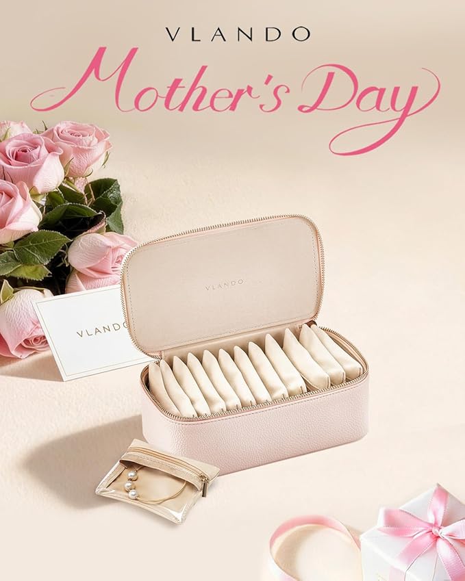 VLANDO Teacher Gifts for Women,Jewelry Box with 12 Velvet Jewelry Bags Travel Jewelry Case for Mothers Day Mom Gifts, Jewelry