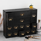 Apothecary Drawers Card Catalog Cabinet with 14 Drawers Wooden Card Catalog Wooden Storage Box for Desktop Organizer (Black)