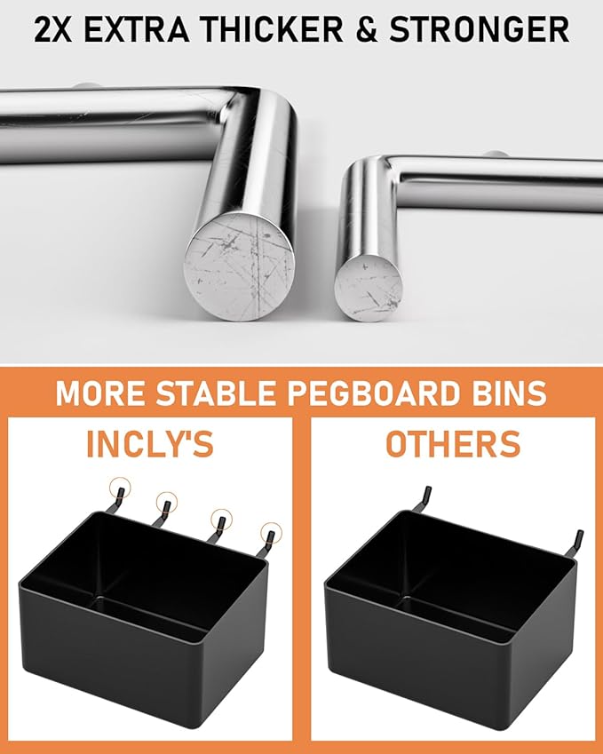 INCLY 170PCS 1/4 Inch Pegboard Hooks Kit, Extra Thick Heavy Duty Peg Board Organizer Accessories Assortment with Pegboard Bin