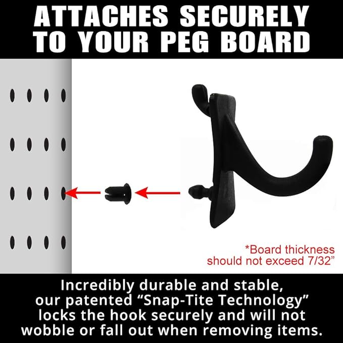 PegPro® J Hooks Kit for Standard “Wood Fiber” pegboard – Durable Plastic Pegboard Hooks - for Garage, Kitchen, Craft Room, an