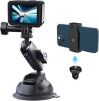 TELESIN Aluminum Camera Suction Cup Car Mount with Phone Holder, Outside Inside Windshield Window Dashboard Accessories for GoPro 13 12 11 10 9 8 7 6 5 Insta360 X3 X4 X5 DJI Action 3 4 5pro Pocket 3