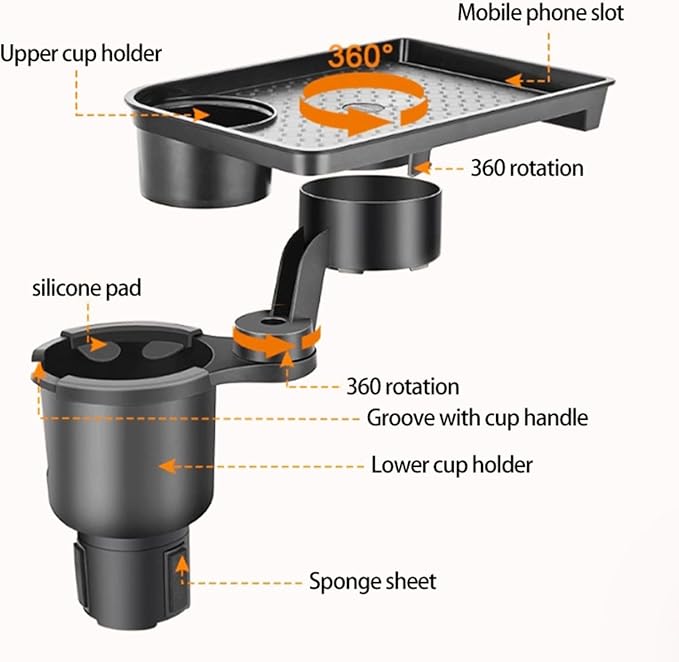 Vehicle-Mounted Multifunctional Water Cup Holder Tray Black Adjustable Cup Holder Dining Plate Expandable Bracket Storage Spa