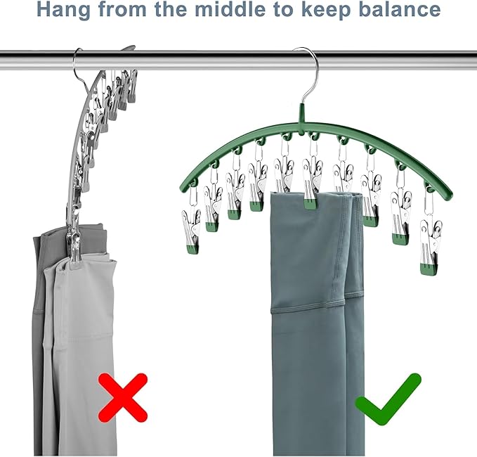 Legging Organizer for Closet, Metal Yoga Pants Hangers 2 Pack w/10 Clips Holds 20 Leggings, Space Saving Hanging Closet Organ