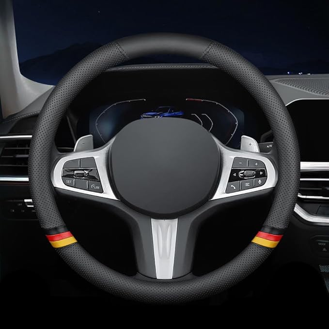 New Nappa Leather Car Steering Wheel Cover, Comfortable, Non-Slip, Sporty Style.for BMW Car Steering Wheel Covers.Black Yello