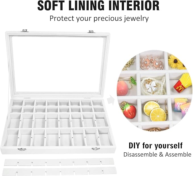 Vicoter Velvet Jewelry Tray 48 Compartments Jewelry Display Organizer with Transparent Cover Rings, Earrings, Necklaces, Pend