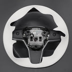 MEWANT Hand Stitched White Leather Tesla Model 3 Steering Wheel Cover for Tesla Model 3 2017-2023 / Model Y 2020-2023 for Tesla Model 3/Y Accessories