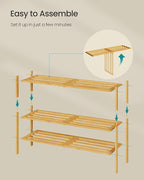 SONGMICS Bamboo Shoe Rack for Closet, Stackable Shoe Oragnizer with Modular Structure, Space-Saving Free Standing Shelf for E
