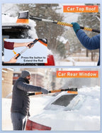 EcoNour 49" Extendable Squeegee Snow Brush and Ice Scraper for Car Windshield & Windows | 270° Telescopic Snow Broom with Pivoting Squeegee | Heavy Duty Car Snow Removal Tool for SUV, Truck & Car