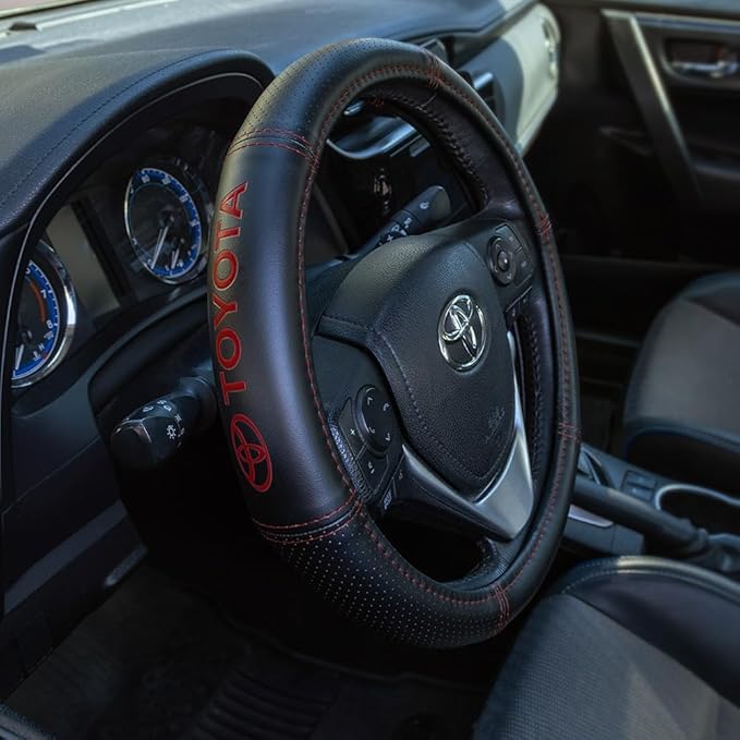Plasticolor 006498R01 Toyota Deluxe Style Red Hi-Contrast Stitched Steering Wheel Cover